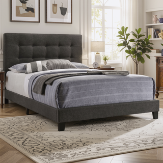 Sunvega Tufted Queen Panel Bed with Low Platform for Modern Bedroom Decor