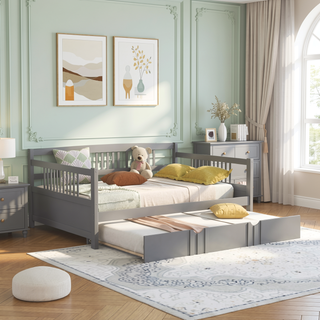 Sunvega Full Size Daybed with Twin Trundle Solid Wood Frame for Living Room