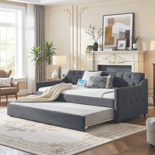 Sunvega Mid-Century Inspired Daybed with Button Tufted Back and USB Charging Armrest