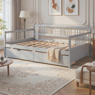 Sunvega Full Size Wood Daybed with Two Drawers for Extra Storage Space, White