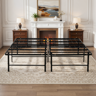 Sunvega Full Size Black Metal Foundation Bed Base with Ample Under-Bed Storage Space