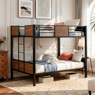 Sunvega Modern Full over Full Bunk Bed with Safety Rail and Built-in Ladder