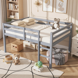 Sunvega Espresso Rubber Wood Low Height Loft Bed with Ladder for Bedroom