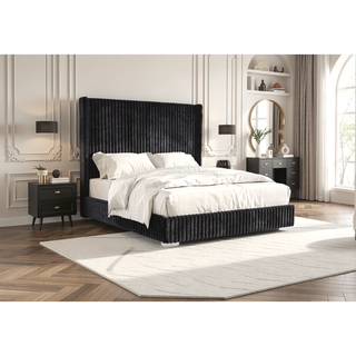 Sunvega Contemporary White Fur Chenille Fabric Mattress Ready Queen Size Bed