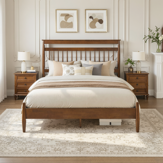 Sunvega Transitional Chestnut Finish Wood Frame Full Platform Bed in a Box