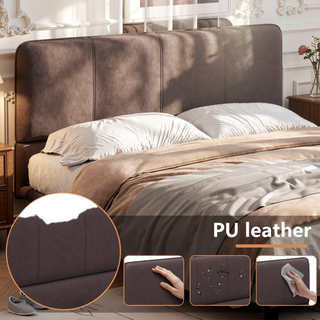 Sunvega Floating Bed Frame with Modern PU Leather Upholstery and Remote LED Lights Queen Size