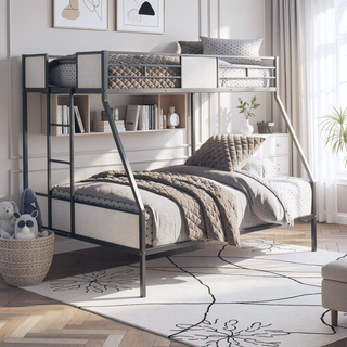 Sunvega Contemporary Black Metal Twin Over Full Bunk Bed with Ladder