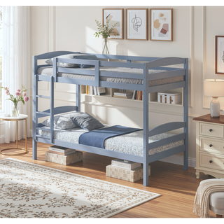 Sunvega Twin Over Twin Bunk Bed with Arch Slat Design in Gray Finish