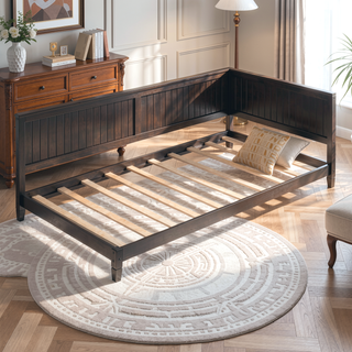 Sunvega Classic Mid-Century Modern Wood Daybed Sofa Bed with Backrest and Armrest