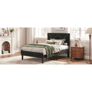 Sunvega Upholstered Platform Bed with Padded Headboard and EVA Mute Bars