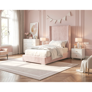 Sunvega Contemporary White Fur Chenille Fabric Mattress Ready Queen Size Bed