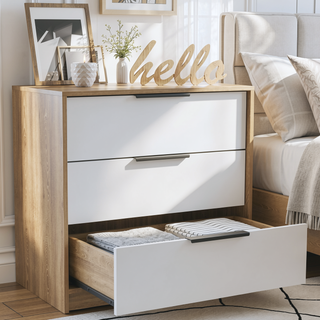Sunvega Kaia 3 Drawer Dresser with Open Display Top and Large Storage