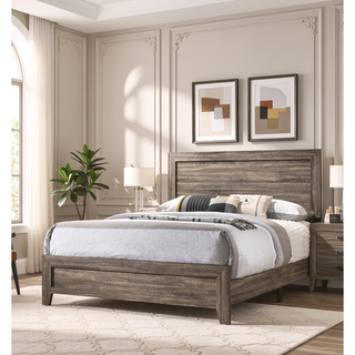 Sunvega Brown Cherry Finish Contemporary Fabric Panel Bed in One Box