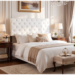 Sunvega Pink Faux Leather Tufted Panel Headboard with Adjustable Height