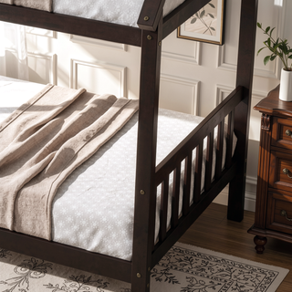 Sunvega Twin Rubber Wood House Bed with Headboard and Footboard in Light Grey
