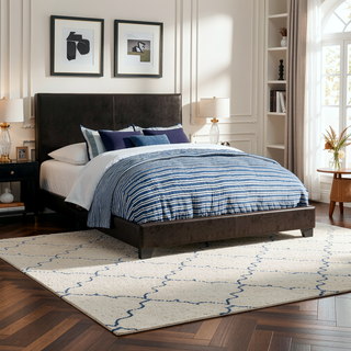 Sunvega Low Profile Leatherette Upholstered Twin Panel Bed with Stitched Details