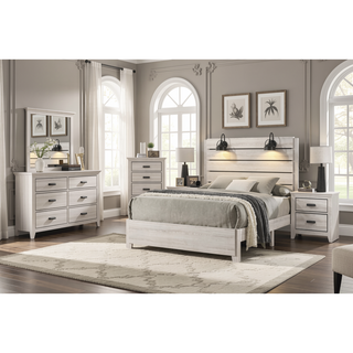 Sunvega Traditional Rustic Style Queen Size Platform Bed with Headboard Lamps
