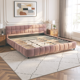 Sunvega California King Size Upholstered Bed with Storage Drawers and Soft Chenille Fabric Headboard