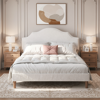 Sunvega King Size Upholstered Platform Bed with Adjustable Linen Headboard