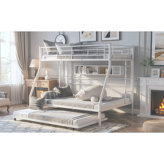 Sunvega Twin over Full Bunk Bed with Twin Trundle and Two Ladders