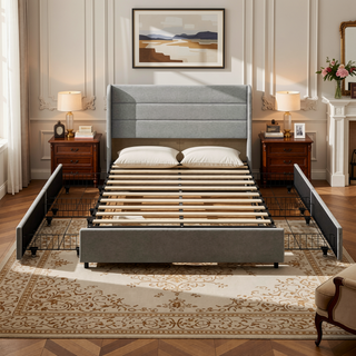 Sunvega Upholstered Full Size Bed Frame with Headboard and Storage Drawers