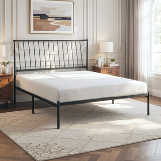 Sunvega Metal Frame Queen Platform Bed with Black Finish Angle Headboard