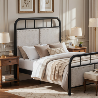 Sunvega Unique Flower Sturdy System Metal Bed Frame with Headboard and Footboard