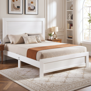 Sunvega Natural Finish Full Bed with Headboard Footboard and Rails
