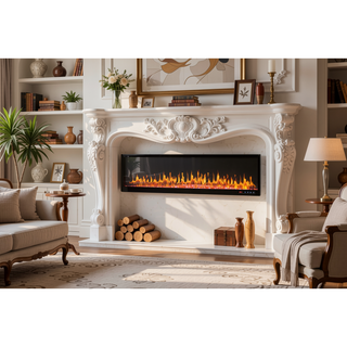 Sunvega Queen Size Upholstered Bed with Electric Fireplace and Bluetooth Speakers in Gray Velvet