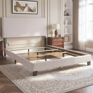 Sunvega Full Bed with Nailhead Trim and Solid Wood Legs in Modern Black Finish
