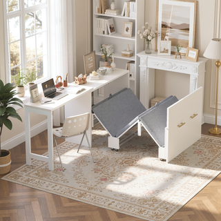 Sunvega Twin Size Murphy Cabinet Bed with Adjustable Desk and Foldable Cushion