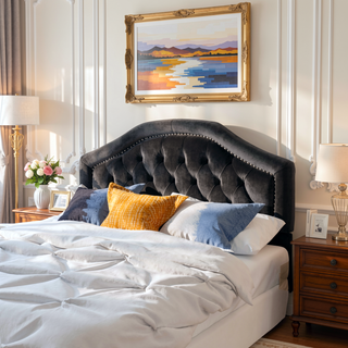 Sunvega Queen Size Upholstered Headboard with Tufted Diamond Stitch and Nailhead Trim