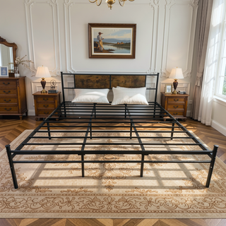 Sunvega Sturdy Queen Size Bed Frame with Wood Headboard & Footboard