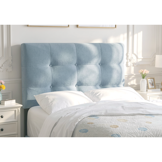 Sunvega Twin Size Upholstered Platform Bed Frame in Light Blue Velvet