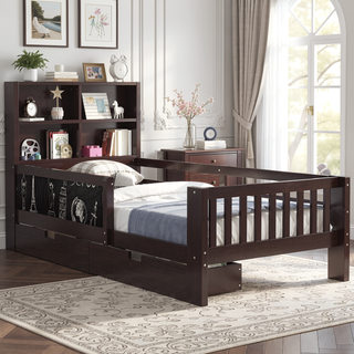 Sunvega Twin Solid Wood Platform Bed with Chalkboard Headboard and Storage Drawers