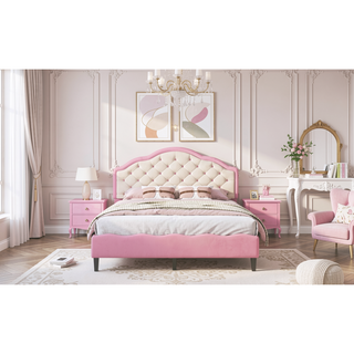 Sunvega Lovely Crown Fantasy PU Leather Princess Bed with Tufted Headboard