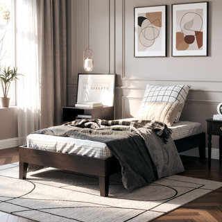 Sunvega Twin Platform Bed with 14-Slat Support System in Black