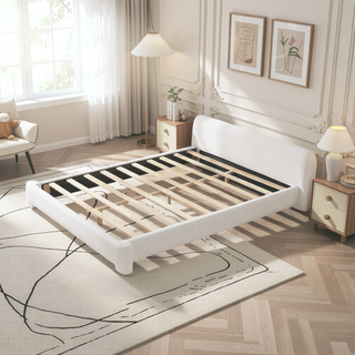 Sunvega Cozy White Bouce Upholstered Bed with Birch Wood Frame for Bedroom
