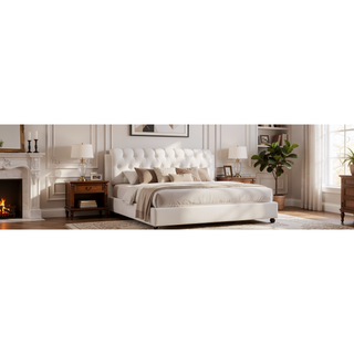 Sunvega Modern White Queen Bed with Clean Design for Versatile Room Decor