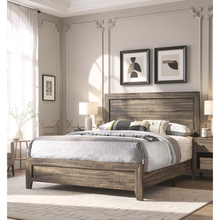 Sunvega Brown Cherry Finish Contemporary Fabric Panel Bed in One Box