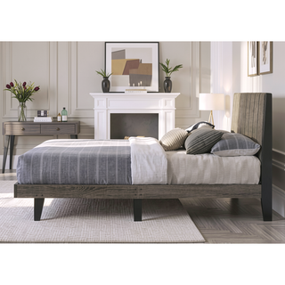 Sunvega Valdemar Brown Fabric and Weathered Gray Finish Queen Size Bed