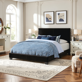 Sunvega Low Profile Leatherette Upholstered Twin Panel Bed with Stitched Details