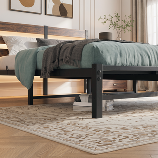 Sunvega Twin Size Heavy Duty LED Bed Frame with USB Charging and Headboard