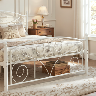 Sunvega Unique Flower Sturdy System Metal Bed Frame with Headboard and Footboard