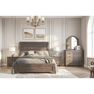 Sunvega Natural Finish Full Bed with Headboard Footboard and Rails