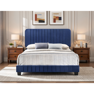 Sunvega Full Bed with Chic Tufted Headboard and Vibrant Blue Hue in One Box