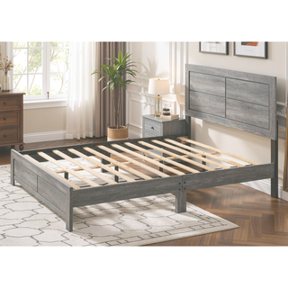 Sunvega Queen Size Platform Bed with Clean-lined Headboard in Gray Wood Grain Finish