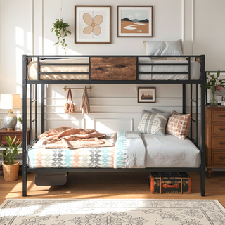 Sunvega Twin Over Twin Metal Bunk Bed with Double Guard Rails and Ladder