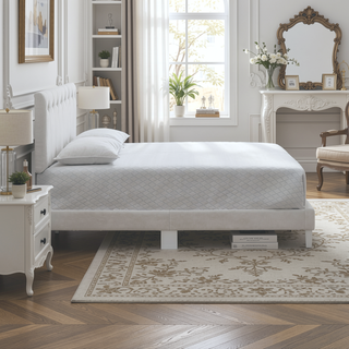 Sunvega Soft Teddy Bear Wheat Color Fabric Upholstered Queen Platform Bed