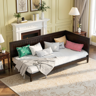 Sunvega Classic Mid-Century Modern Wood Daybed Sofa Bed with Backrest and Armrest